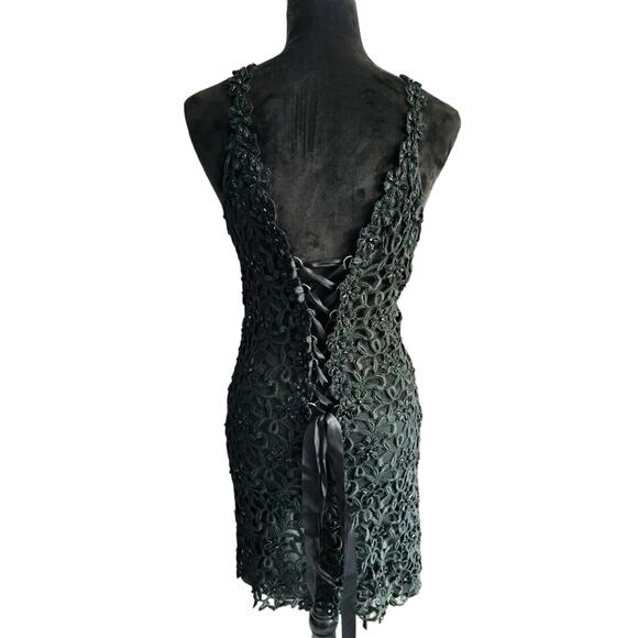 Claudia Arce Haute Couture M Black Lace Silk Sequins Sheer Beaded Dress - Picture 3 of 12